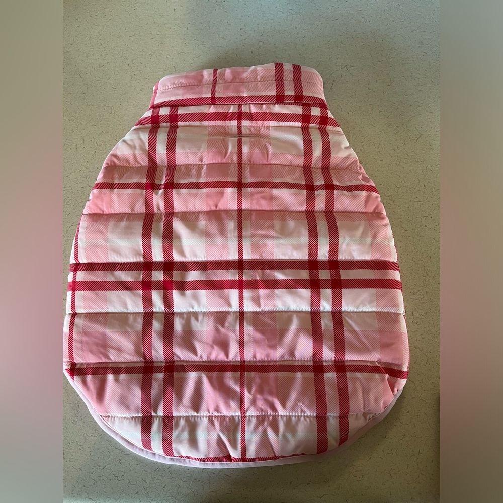 Mark &Graham Pink Plaid Puppy Puffer Jacket